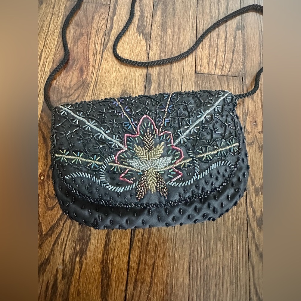 FINAL PRICE Vintage Black Beaded Shoulder Cross body Purse